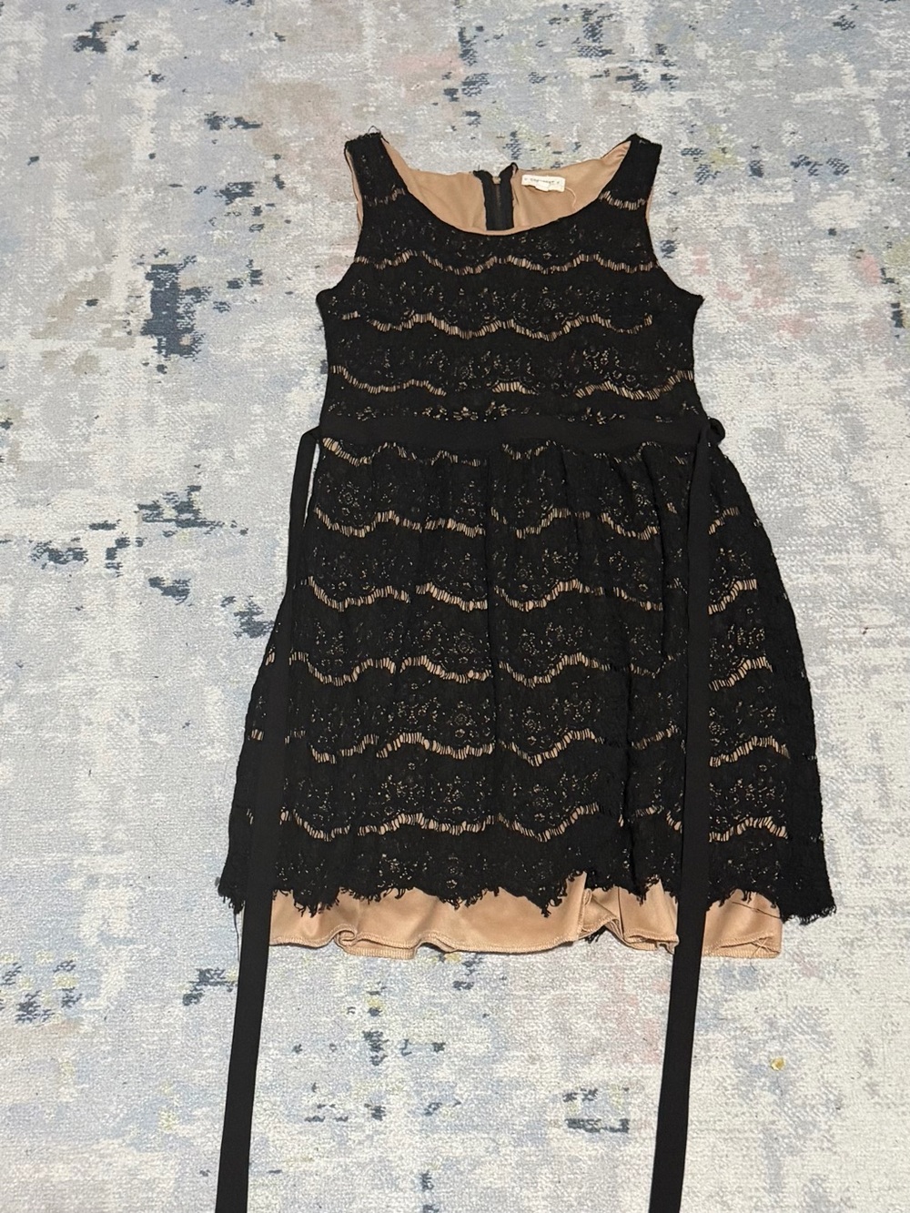 Crescent Black Lace Overlay Dress with Nude Lining